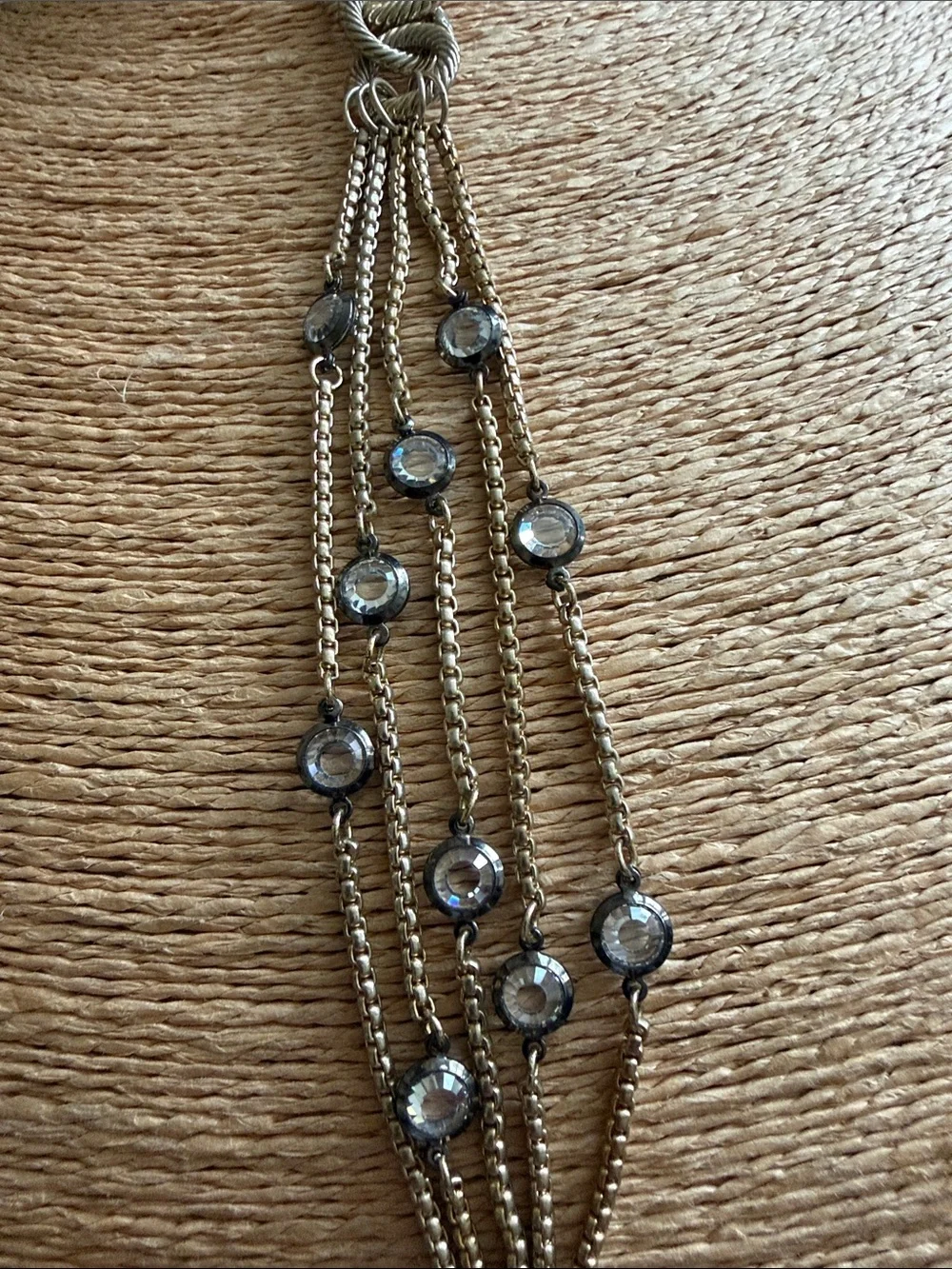 Bracelet toggle clasp smoky  crystal five strands gold tone